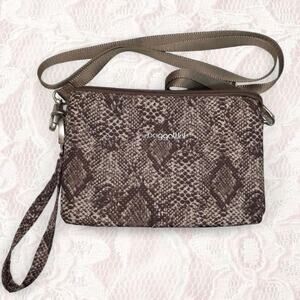 Baggallini Only Mini Crossbody Wristlet Tan Python Print NWOT